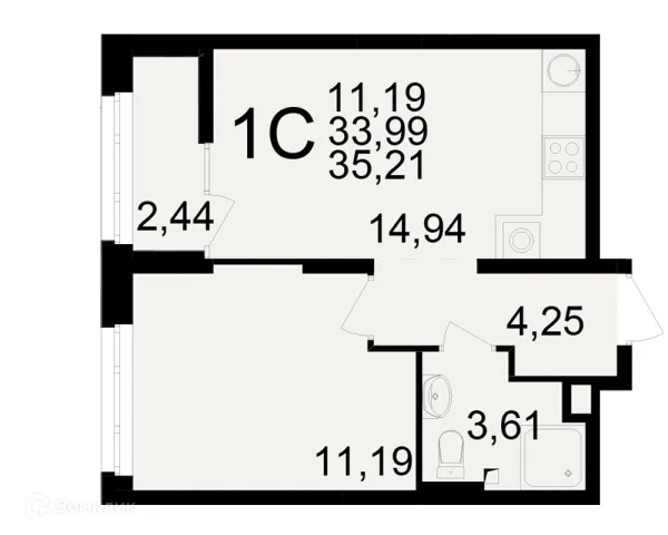 Планировка 1 комн. в ЖК Аура