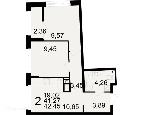 Планировка 2 комн. в ЖК Аура