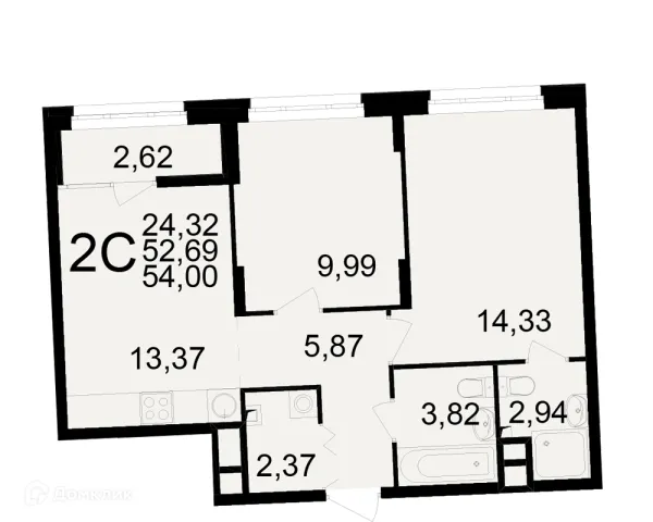 Планировка 2 комн. в ЖК Аура