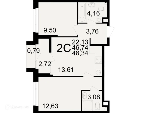Планировка 2 комн. в ЖК Аура