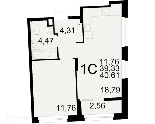 Планировка 1 комн. в ЖК Аура