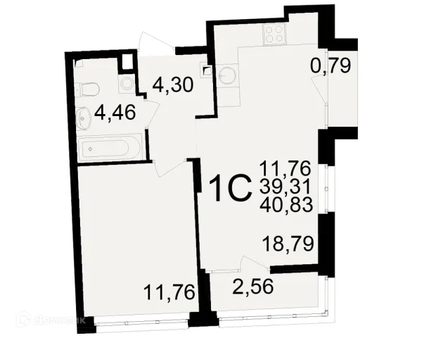 Планировка 1 комн. в ЖК Аура