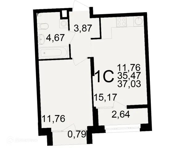 Планировка 1 комн. в ЖК Аура