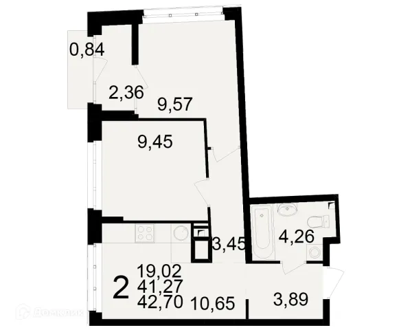 Планировка 2 комн. в ЖК Аура