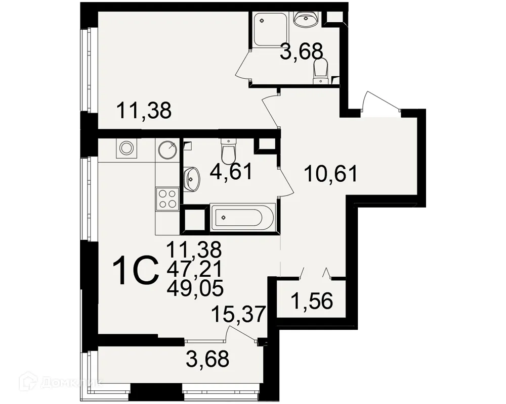 Планировка 1-комнатной квартиры 49.05 м² в ЖК Аура, г. Рязань — фото 1