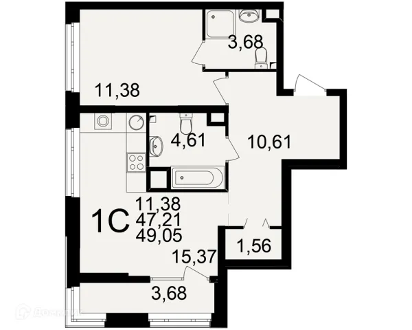 Планировка 1 комн. в ЖК Аура