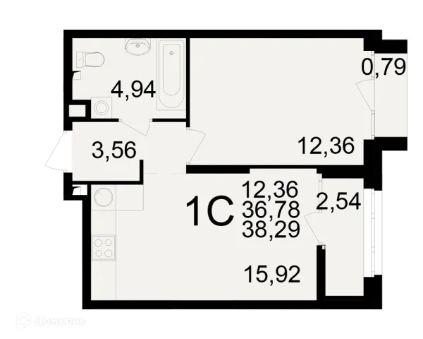 Планировка 1 комн. в ЖК Аура