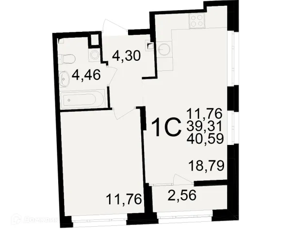 Планировка 1 комн. в ЖК Аура