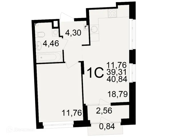 Планировка 1 комн. в ЖК Аура
