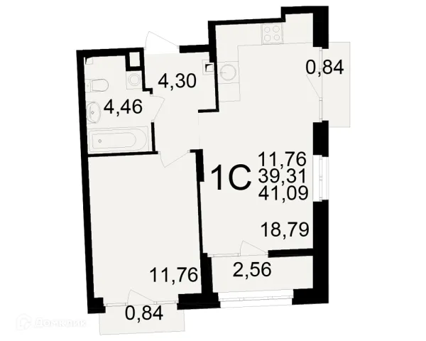 Планировка 1 комн. в ЖК Аура