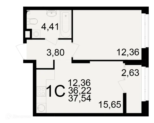 Планировка 1 комн. в ЖК Аура