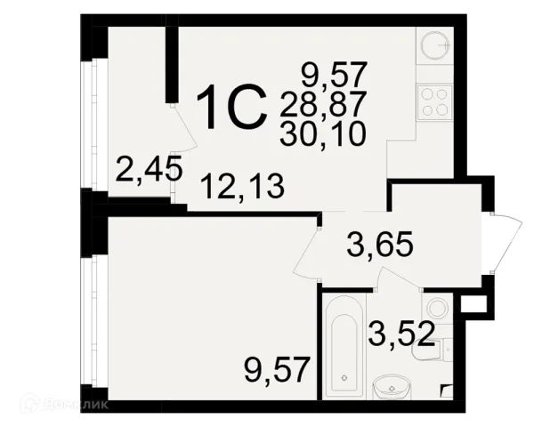 Планировка 1 комн. в ЖК Аура