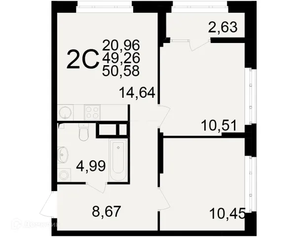 Планировка 2 комн. в ЖК Аура