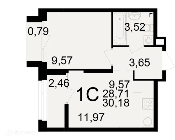 Планировка 1 комн. в ЖК Аура