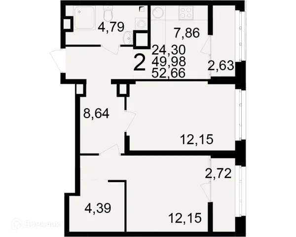 Планировка 2 комн. в ЖК Аура