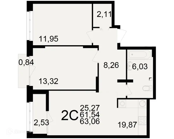 Планировка 2 комн. в ЖК Аура