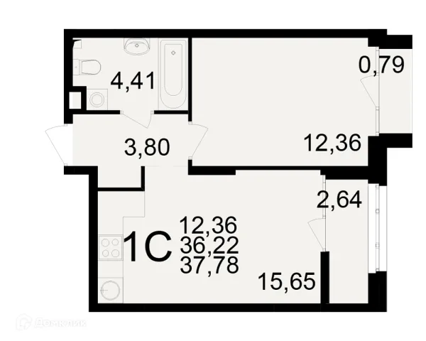 Планировка 1 комн. в ЖК Аура