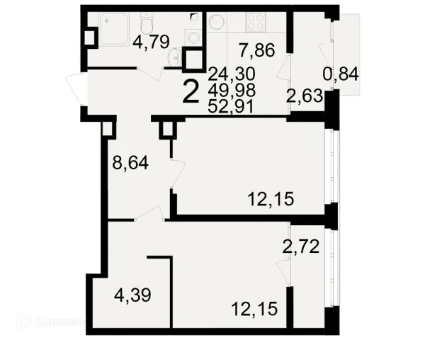 Планировка 2 комн. в ЖК Аура