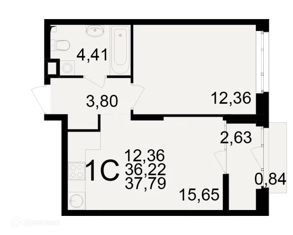 Планировка 1 комн. в ЖК Аура