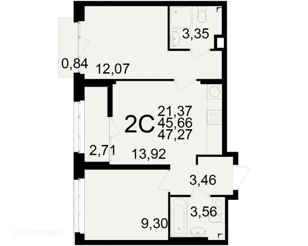 Планировка 2 комн. в ЖК Аура