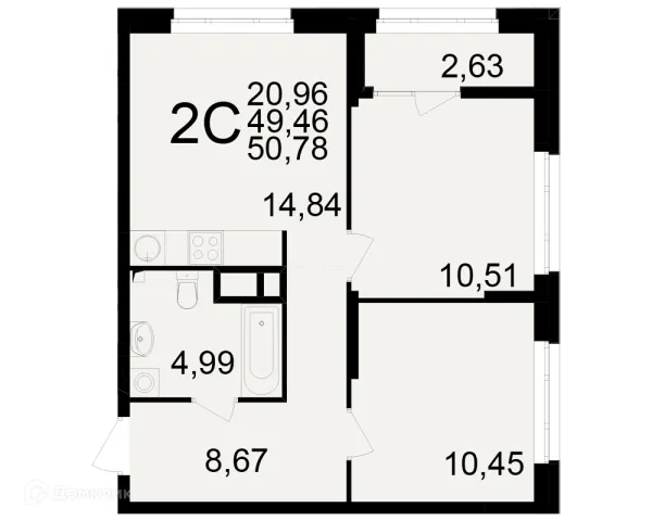 Планировка 2 комн. в ЖК Аура