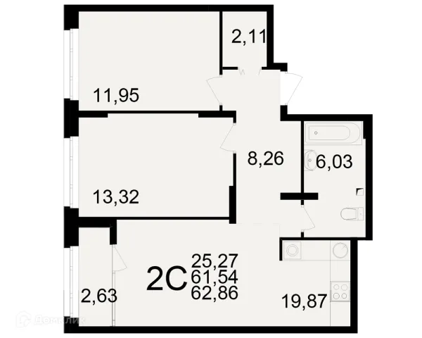 Планировка 2 комн. в ЖК Аура
