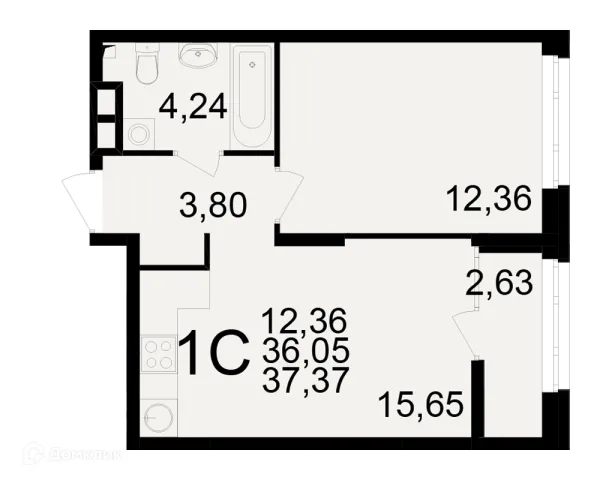 Планировка 1 комн. в ЖК Аура