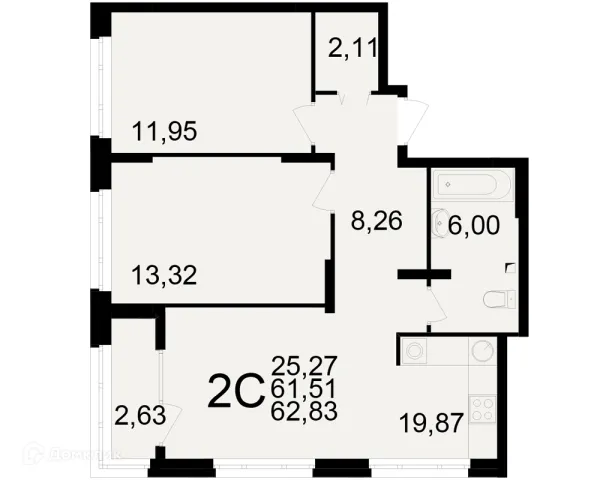 Планировка 2 комн. в ЖК Аура