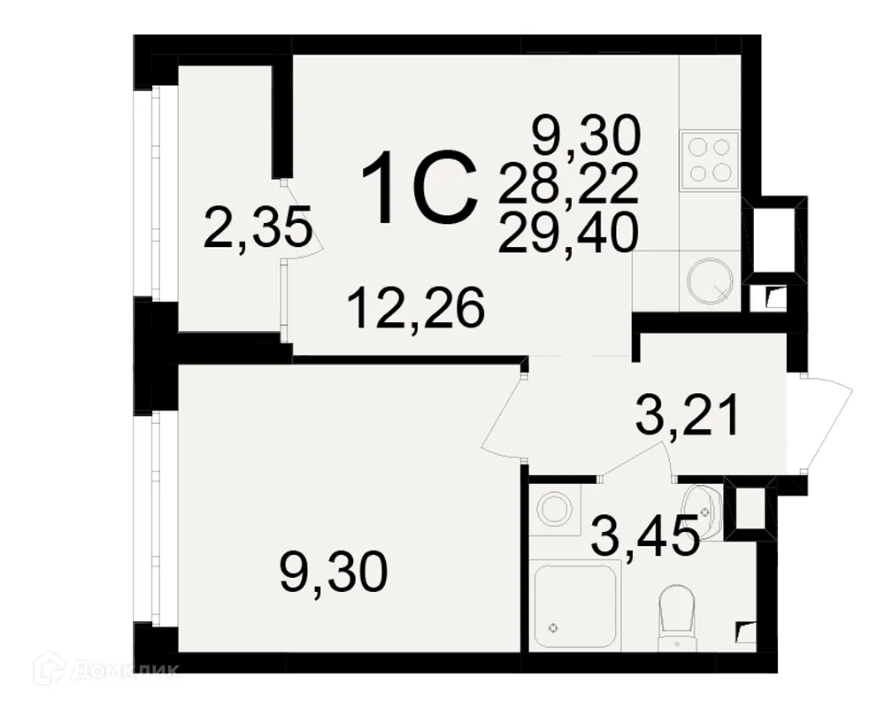 Планировка 1-комнатной квартиры 29.4 м² в ЖК Аура, г. Рязань — фото 1