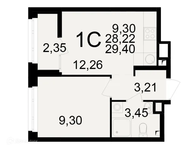 Планировка 1 комн. в ЖК Аура