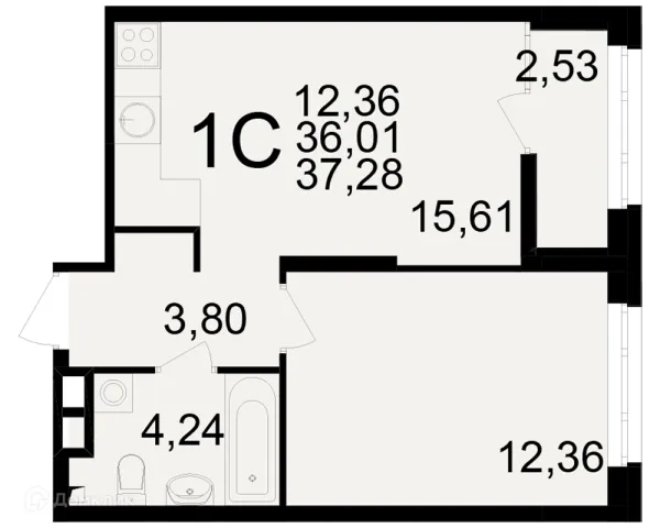 Планировка 1 комн. в ЖК Аура