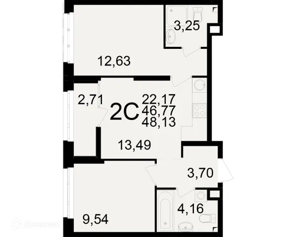 Планировка 2 комн. в ЖК Аура