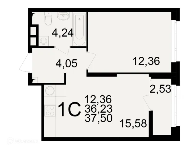 Планировка 1 комн. в ЖК Аура