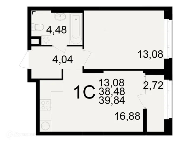 Планировка 1 комн. в ЖК Аура