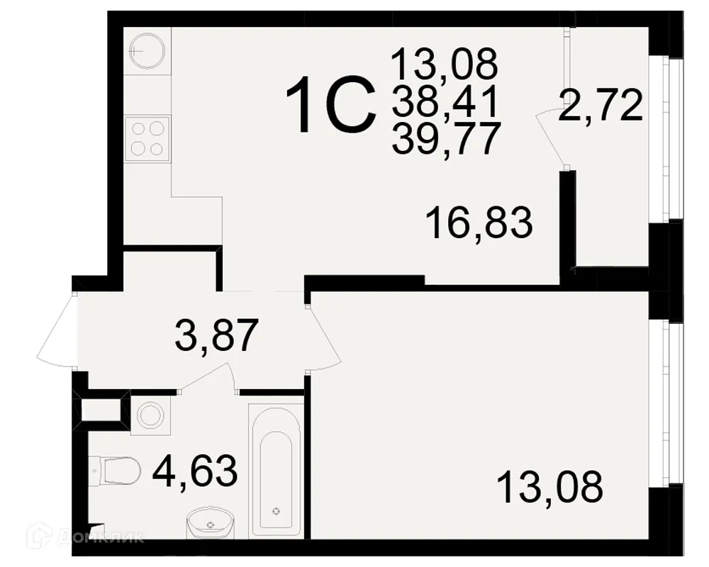 Планировка 1-комнатной квартиры 39.77 м² в ЖК Аура, г. Рязань — фото 1