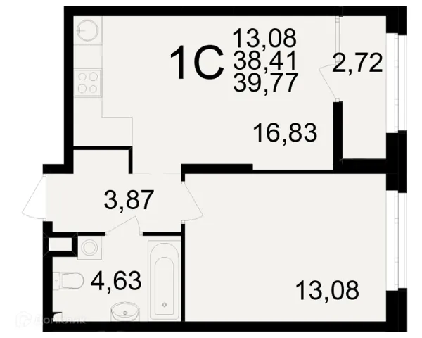 Планировка 1 комн. в ЖК Аура