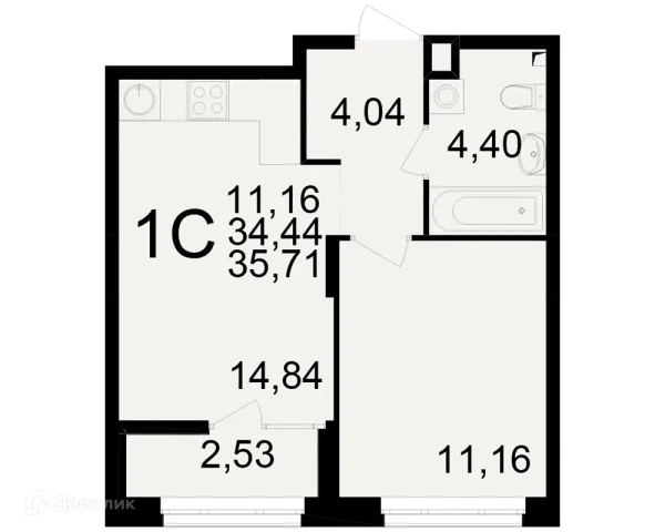 Планировка 1 комн. в ЖК Аура