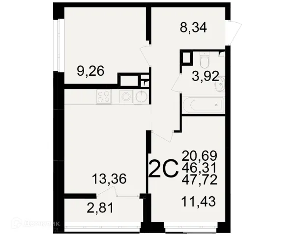 Планировка 2 комн. в ЖК Аура