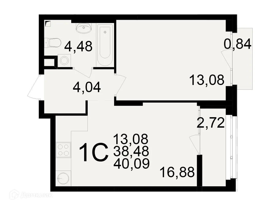 Планировка 1-комнатной квартиры 40.09 м² в ЖК Аура, г. Рязань — фото 1
