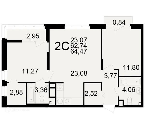 Планировка 2 комн. в ЖК Аура