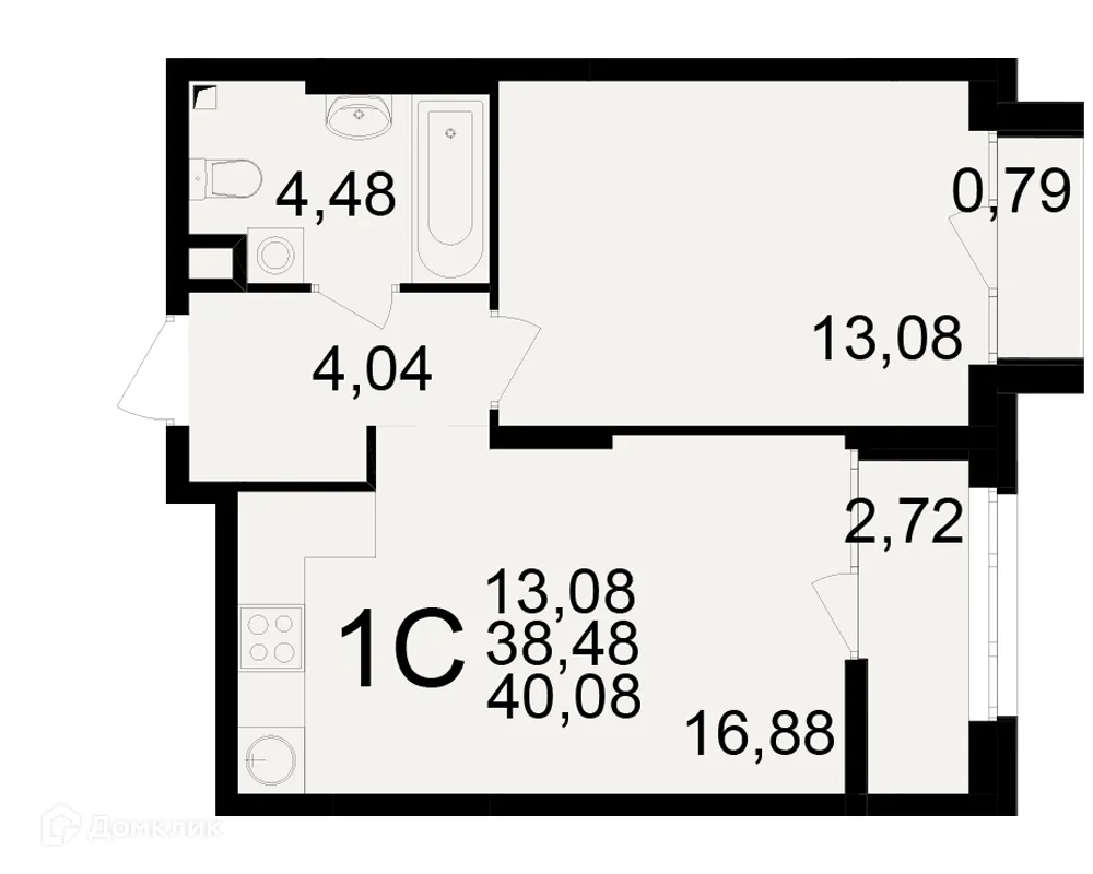 Планировка 1-комнатной квартиры 40.08 м² в ЖК Аура, г. Рязань — фото 1