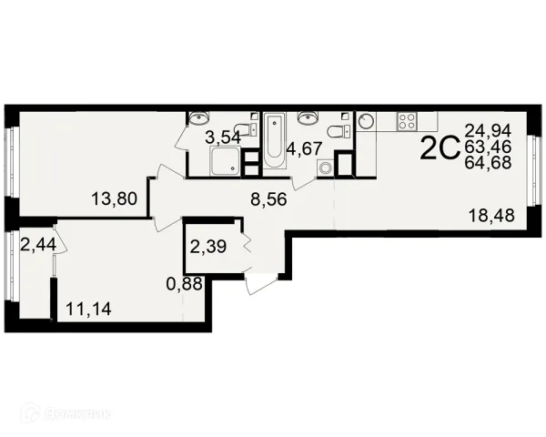 Планировка 2 комн. в ЖК Аура
