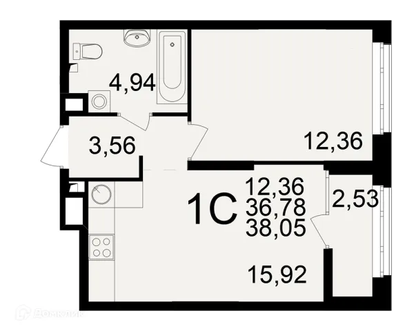 Планировка 1 комн. в ЖК Аура