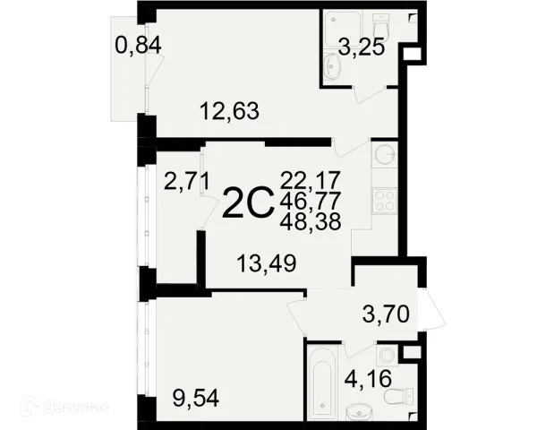 Планировка 2 комн. в ЖК Аура