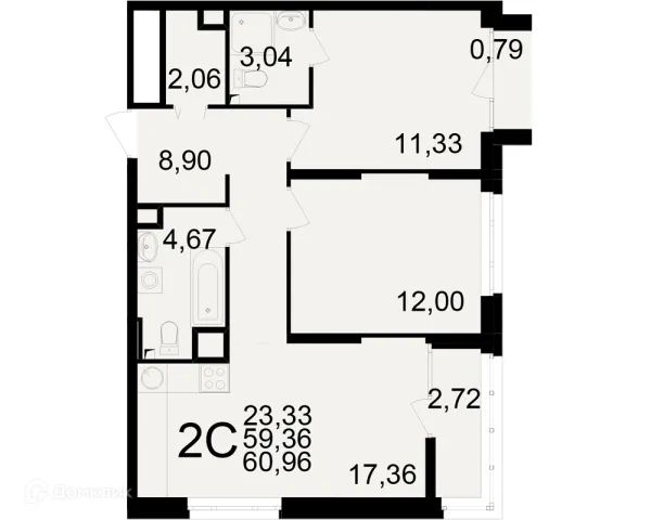 Планировка 2 комн. в ЖК Аура