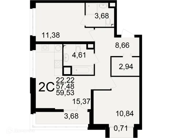 Планировка 2 комн. в ЖК Аура
