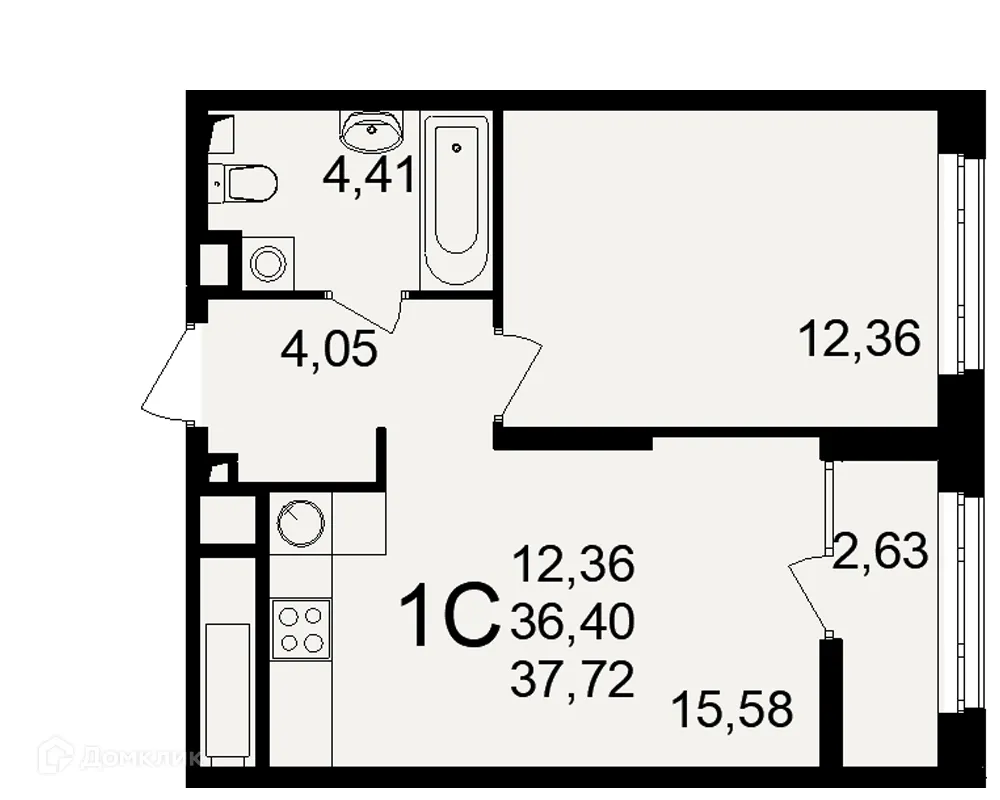 Планировка 1-комнатной квартиры 37.72 м² в ЖК Аура, г. Рязань — фото 1