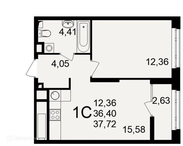 Планировка 1 комн. в ЖК Аура