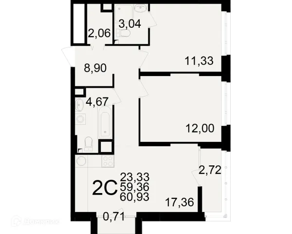 Планировка 2 комн. в ЖК Аура