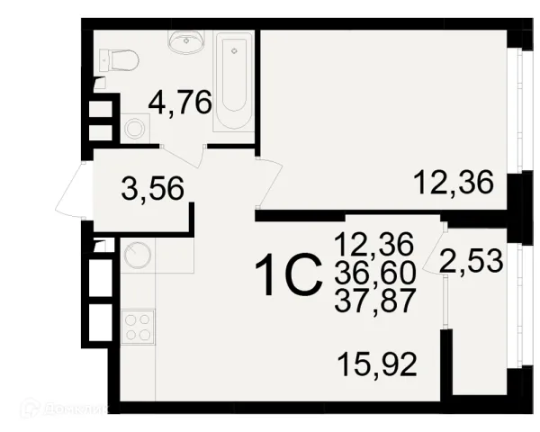 Планировка 1 комн. в ЖК Аура